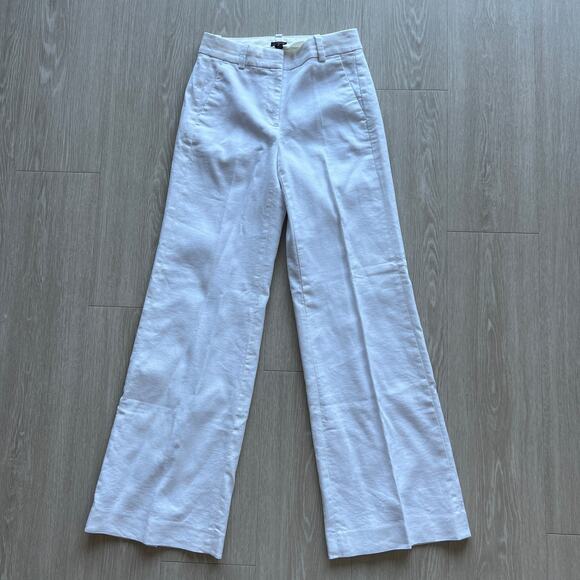 J Crew Carolina Flare Pant In Stretch Linen Blend Womens Size 00 White - Picture 1 of 13